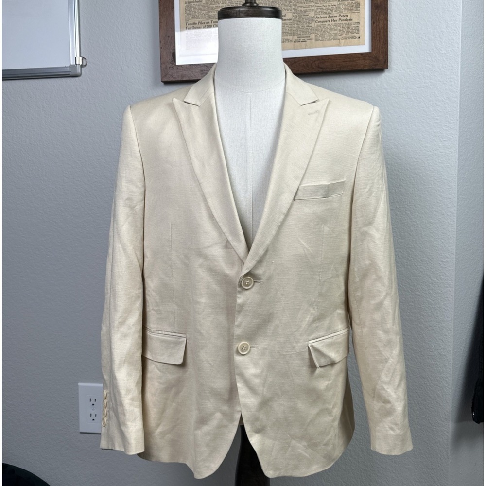 Bespoke Tazzio Europa Blazer Men 42S Beige Skinny Fit Peak Lapel Dual Vented